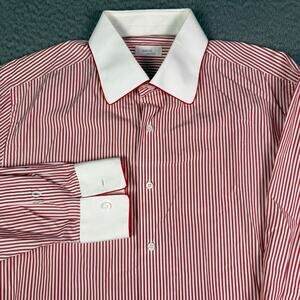 Marol Bologna Shirt Mens 42 - 16.5 Red Striped Designer Italian Dress Shirt
